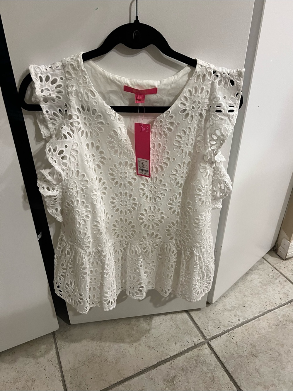 Lilly Pulitzer White Eyelet Ruffle Peplum Top